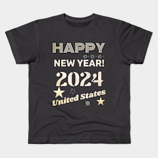 Happy New Year 2024 United States of America Kids T-Shirt